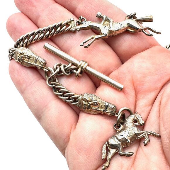 The Best Antique Gold Filled Pocket Watch Chain Horse Equestrian Fobs 51 Grams - Picture 7 of 7
